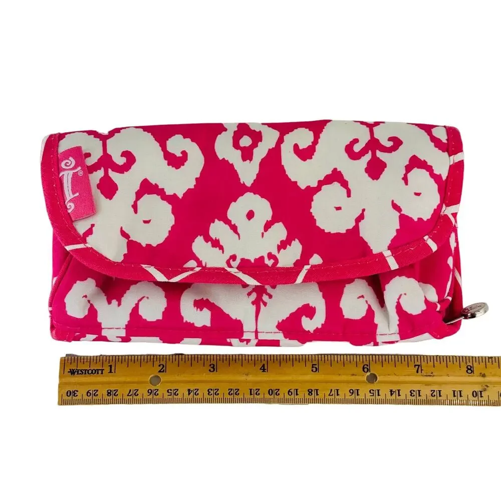 Initials Inc. Jewelry Roll Organizer Pink White Ikat Travel Case Foldable Bag
